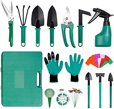 Set vrtnih alata od 45pcs vrtnih alata s torbicom za nošenje, teški neklizajući Ergonomski vrtni ručni alati, uključujući grablje,