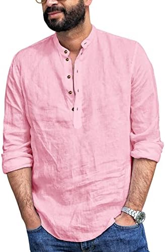 Hestenve muška lanena košulja Henley majica ležerna majica s dugim rukavima ljetna plaža obična tinejdžerka vrhova