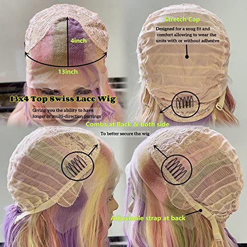 Višebojna duga perika za žene i djevojke 13.4 prozirne perike na čipki s dječjom kosom prethodno iščupanom prednjim prirodnim valom