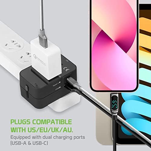 Travel USB Plus International Power Adapter kompatibilan s Micromax E313 za svjetsku energiju za 3 uređaja USB Typec, USB-A za putovanje