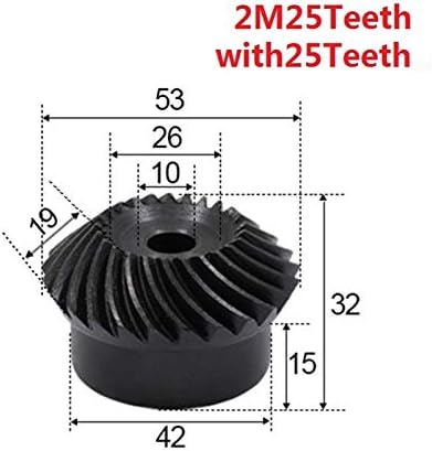 2pcs 1: 1 konusni zupčanik 2 modula 25 zuba + 25t unutarnja rupa 10mm 90 stupnjeva prebacivanje pogona zupčanika od ugljičnog čelika
