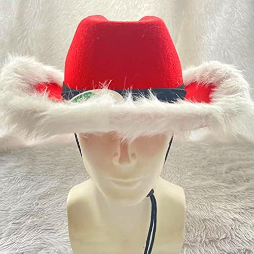 Kaubojski šešir božićno pero LED svjetla, trepćuće svjetlo oblači šešir Crveni zapadni kaubojski šešir s krznom