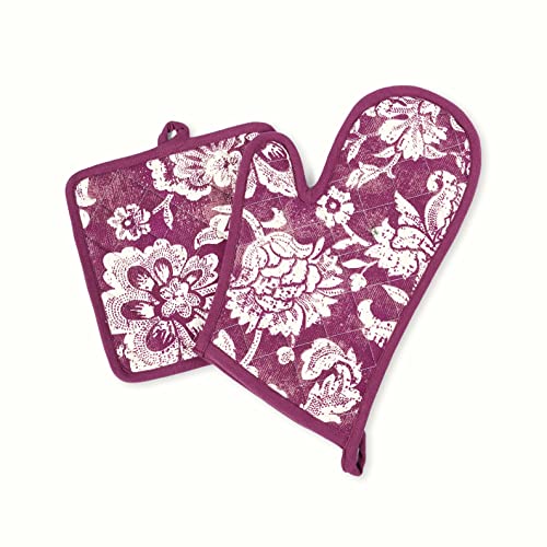 Dominoterie Plum Bold cvjetni držač za print i rukavice, kuhinjski dodatak, pamuk
