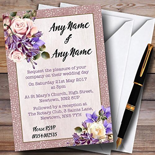 Blijeda koraljna ružičasta i lila akvarela ruža personalizirane pozivnice za vjenčanje