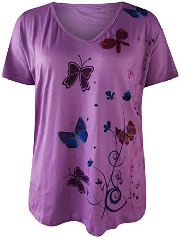 Djevojke bluze leptir cvjetna grafika opuštena majica majice kratki rukav vneck spandex jesenske ljetne bluze zP