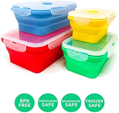 2 SET od 4 sklopiva kontejner za odlaganje silikonske hrane, ostatak kutije za obrok za kuhinju, bento kutije za ručak, besplatno BPA,