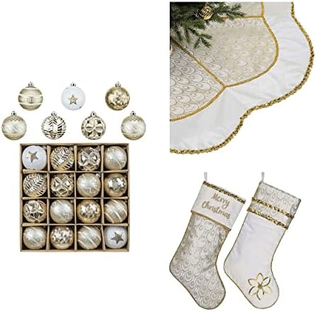 Valery Madelyn bijelo zlato božićni dekoracijski snop 16CT božićni ukrasi kuglice + 48 inča suknja božićnog drvca + 21 inčni božićne