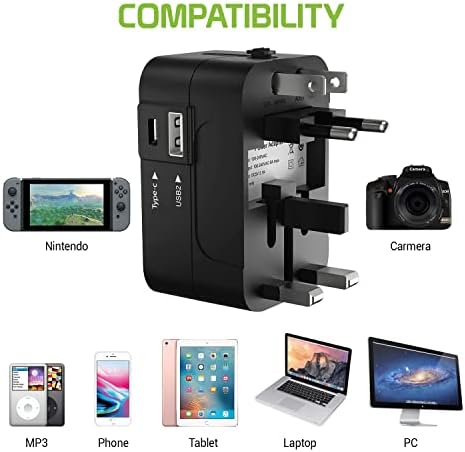 Travel USB Plus International Power Adapter kompatibilan sa Samsung Galaxy Tab S3 8.0 za svjetsku energiju za 3 uređaja USB Typec,