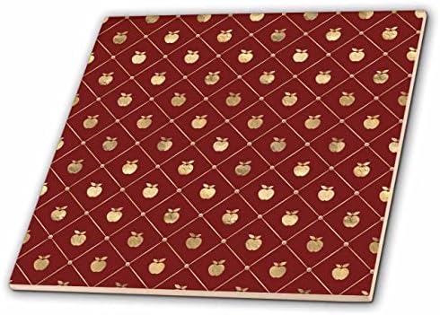 Šik crvena boja od 3 inča i slika zlatnih jabuka u geometrijskom uzorku u obliku dijamanta - pločice