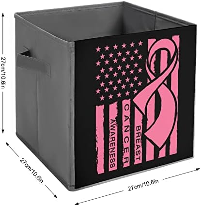 Vrpca za svjesnost s američkom zastavom sklopivi kanti za pohranu printnih košara košara s ručkama za igračke za odjeću, 11x11x11