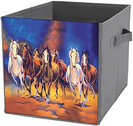 Akvarelni konji srušeni kockice za skladištenje tkanina kutija 11 inča sklopive kante za skladištenje s ručkama