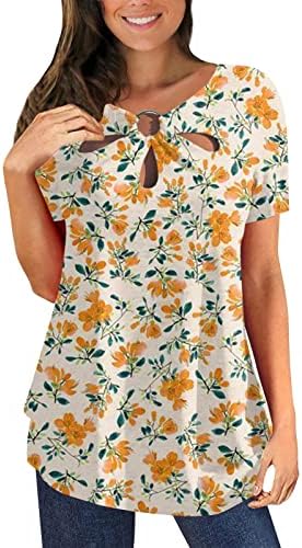 Ljetni vrhovi za žene 2023 Majice za novitet dizajn o-prstena majice kratki rukavi Boem cvjetni print plaža Sunce Sunce Košulja
