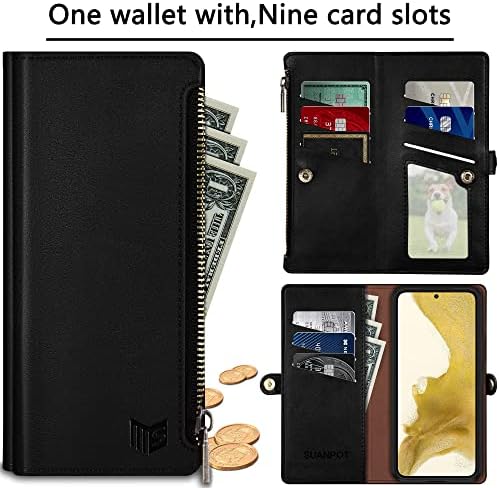 SUANPOT za iPhone 14 6,1-inčni torbica-novčanik 【Zaključavanje RFID 【】 za 9 utora za kartice 【】 za Džep】, nositelj kreditne kartice
