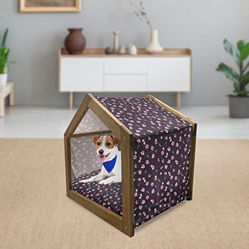 Drvena kućica za pse, ručno oslikani bujni cvjetovi trešnje s prepoznatljivim prašnicima, prijenosna kućica za pse u zatvorenom i na