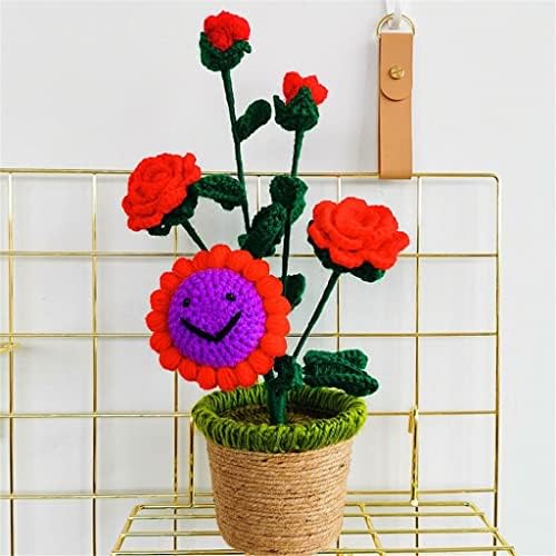 + Ručno pletena pređa ručno kukičana suncokret ruža lonac buket cvijeća vjenčani Kućni dekor poklon za djevojke zaljubljene