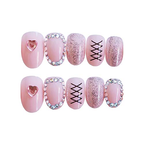 24pcs lažni nokti s prekrasnim dizajnom srca, popust u jednobojnoj ružičastoj boji, puna pokrivenost, srednji lažni gel Setovi za dizajn