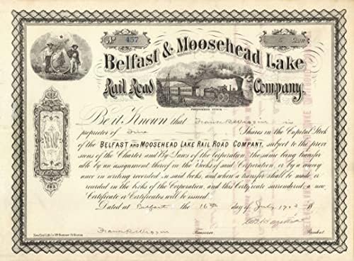 Belfast and Moosehead Lake Rail Road Co. - Potvrda o skladištu