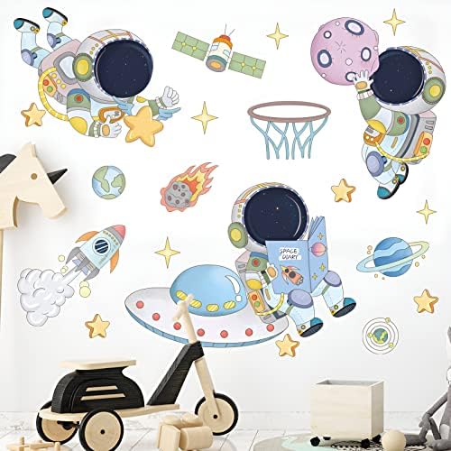 Astronaut zidne naljepnice svemirski svemirski letjelica raketna planeta diy zidna naljepnica za dječake dječje spavaće sobe dekor