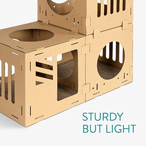 Modularna kartonska kućica za mačke-domaći toranj za igru od valovitog kartona prilagodljiv za male mačke, mačiće, zečeve - 3 kocke