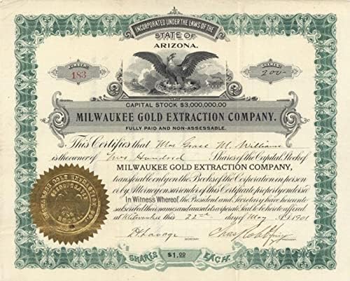 Milwaukee Gold Extraction Co. - Potvrda o razmjeni