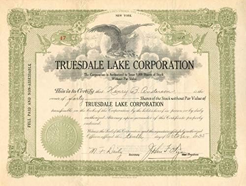 Truesdale Lake Corporation-potvrda o dionicama