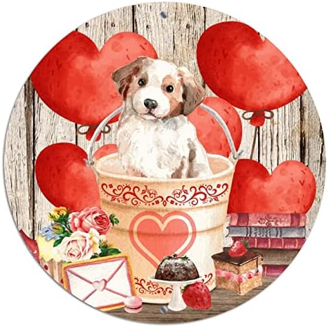 Okrugli metalni znakovi vijenaca za valentinovo za dan springer crveno srce balon drveni zrn ljubimci ljubimci pse ljubitelje limen