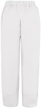 Mackneog labavi obrezani labavi laneni platneni Žene tiskane lanene kapri hlače lagane golf hlače hlače žene solidne boje casual