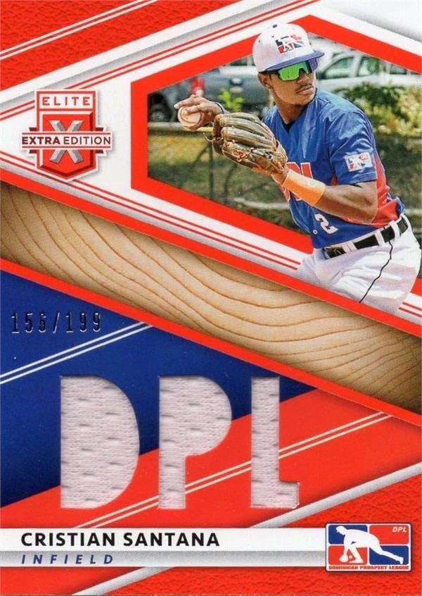 Cristian Santana igrač istrošeni Jersey Patch Baseball Card 2020 Panini Elita Extra Rookie dpmcs LE 156/199 - MLB igra korištena dresova