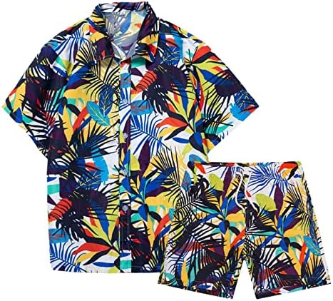 Rvidbe Hawaii Outfits za muškarce Mens 2 Piet Outfit Tropical Print modni gumb s kratkim rukavima Košulja i kratke hlače set