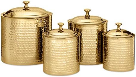Ovalni kovani kanisteri S Vintage bakrenom završnom obradom, set od 4, 4 litre, 2 litre, 1,5 litre, 1 inča