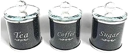 3-dijelni set za čaj i kavu sa šećerom ispunjen kristalno zdrobljenim dijamantima za ukrašavanje interijera vaše kuhinje, crni